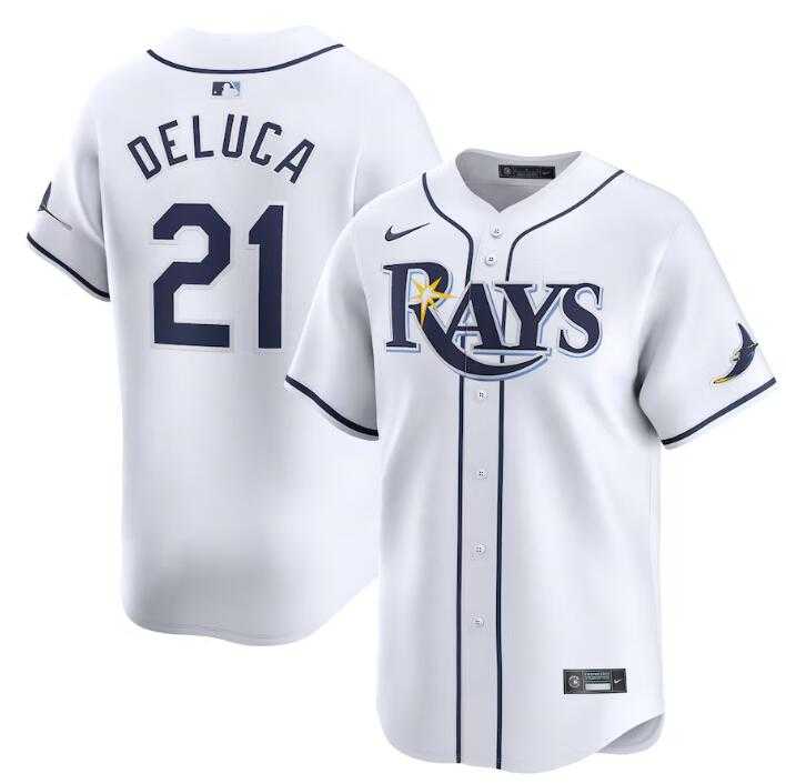 Men%27s Tampa Bay Rays #21 Jonny DeLuca White Home Limited Stitched Baseball Jersey Dzhi